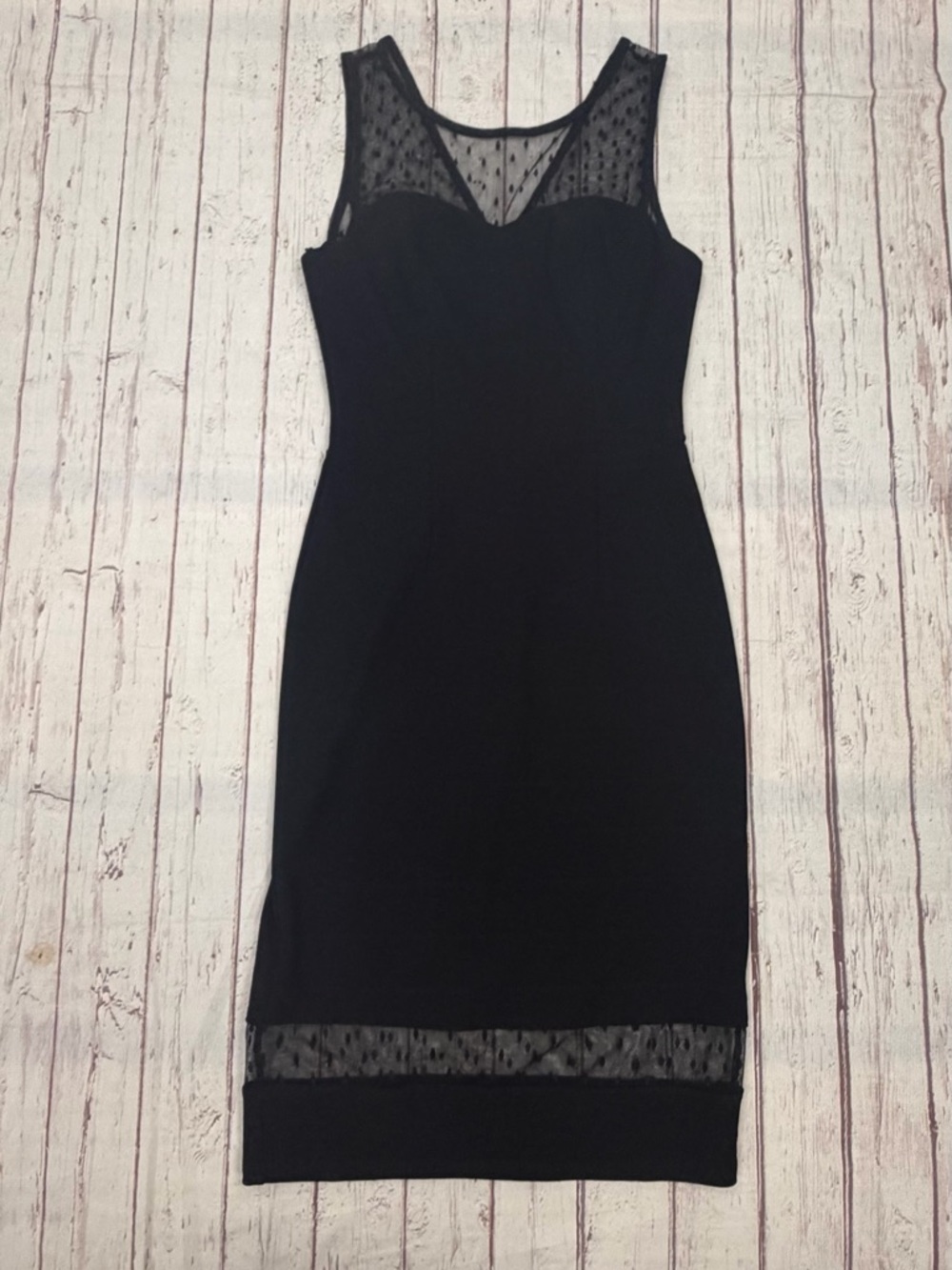 Women pencil skirt Sleeveless Dress Size Medium Midi polka dot Mesh Sweetheart